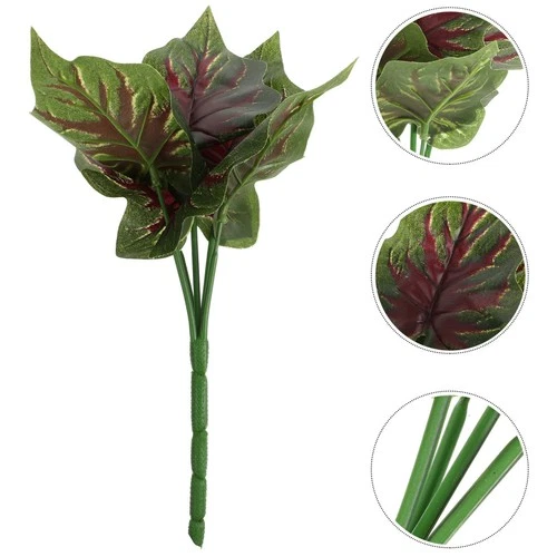  6 Pcs Simulated Plant Red Heart Fairy Taro Artificial Green Decor