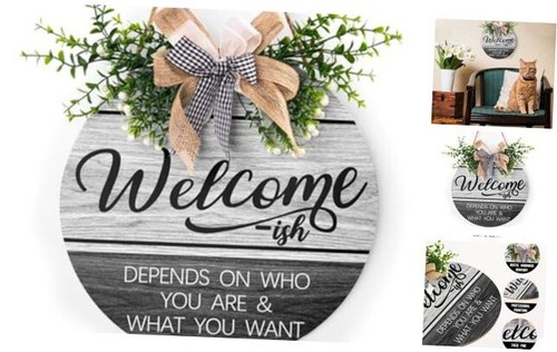 Welcome Sign for Front Door Sign Funny Wreaths Hanging Wooden Plaque