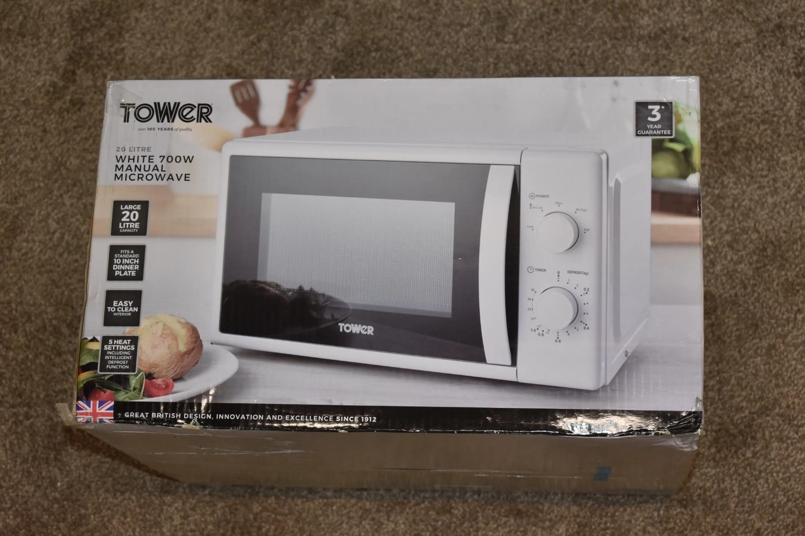 New & Sealed Tower 700W White Microwave, 20L Capacity, 5 Power Levels + Defrost
Opens in a new windo