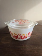 VTG Pyrex Ovenware 473 Friendship Birds 1 Qt Casserole Dish W/ Lid  Multicolor 