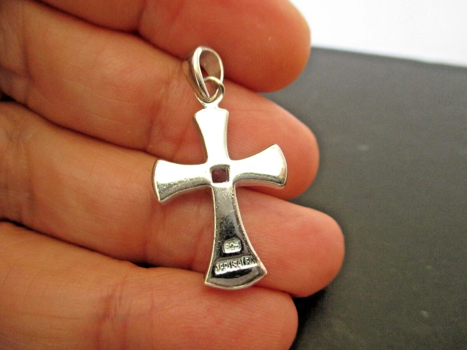 CRUZ DE PIEDRAS PRECIOSAS DE PLATA ESTERLINA Y ÓPALO DE FUEGO, COLGANTE DE JERUSALÉN #41 Foto 2 de 4