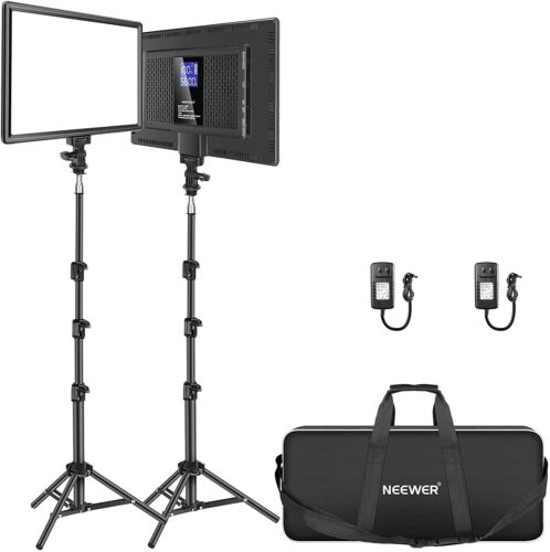 NEEWER LED Video Lighting Kit with Light Stand 2-Pack 384 LED Soft Video Light - 第 1/8 張圖片