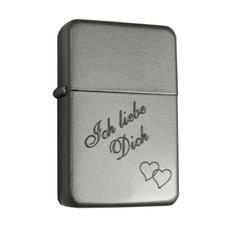 Fajna matowa szara laserowa zapalniczka gazowa z grawerem "Kocham Cię" + tylne imię