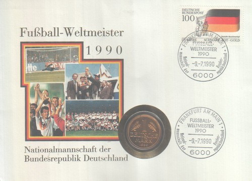 Federal Republic of Germany numis letter-Football World Champion 1990-1st Mark--gold-plated