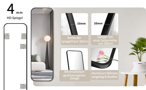 Ganzkörperspiegel Schwarz Rahmen Ankleidespiegel Wandspiegel Garderobenspiegel - Bild 10 von 17