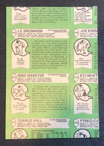 L.C. Greenwood 1978 Topps Football Card Uncut 2 Panel Card Miscut Error - Picture 2 of 2