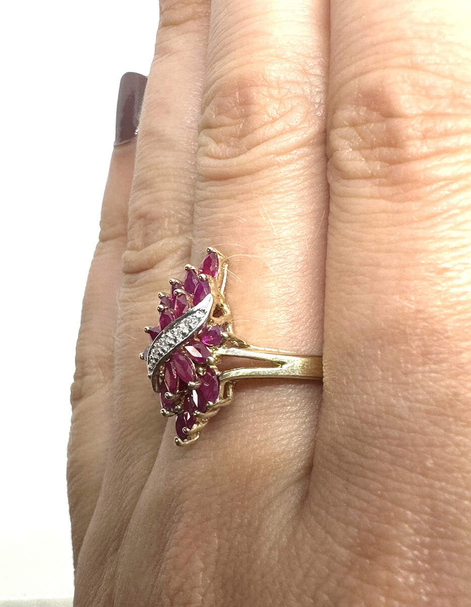 9ct Gold Ruby Ring Yellow Gold Ruby Diamond Ring … - image 16