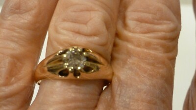 ANTIKER 14K GELBGOLD 65 PT ALTER MINENSCHLIFF DIAMANT-ZIGEUNERRING GRÖSSE 9 3/4