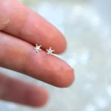 1ct Round Simulated Diamond Small Star Stud Earrings 14K Yellow Gold Plated