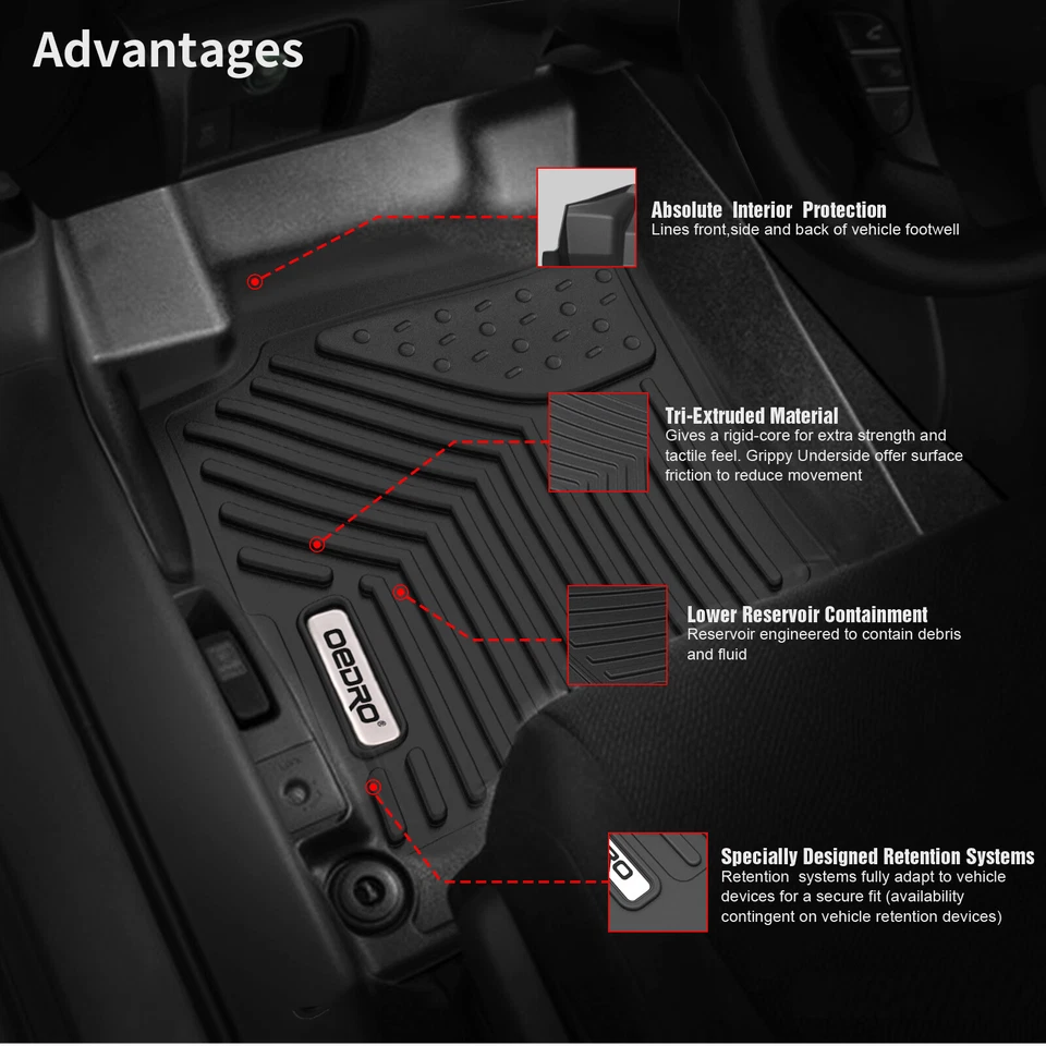 Floor Mats Liners for 2007-2013 Silverado/Sierra 1500 2500 HD 3500 HD Crew Cab Foto 3 de 4