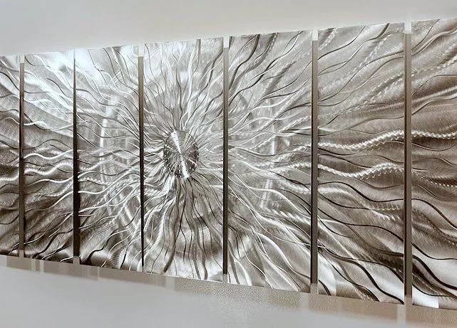 Abstract Silver Metal Wall Art Etched Hanging Sculpture Decor for