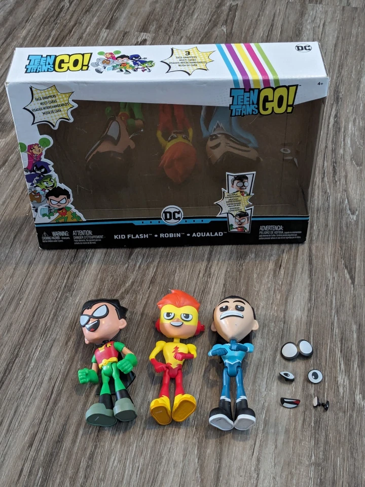 Paquete de 3 figuras de Robin Kid Flash Aqualad DC Teen Titans Go Face Swappers Foto 3 de 4