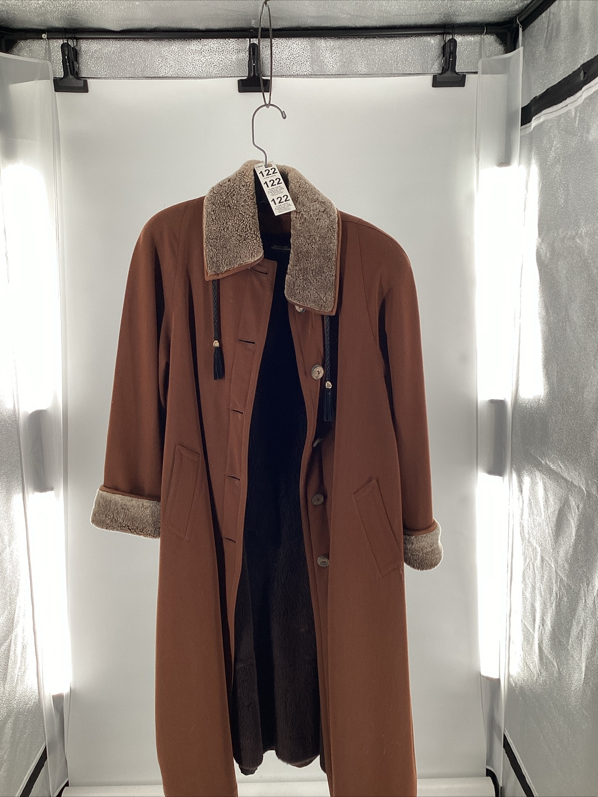 Camel Brown Waterproof Raincoat with Luxurious Plucked Mink Lining-image