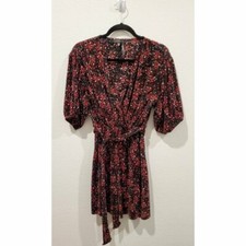 DYNAMITE Red and White Dots Black Wrap Short Dress Size S