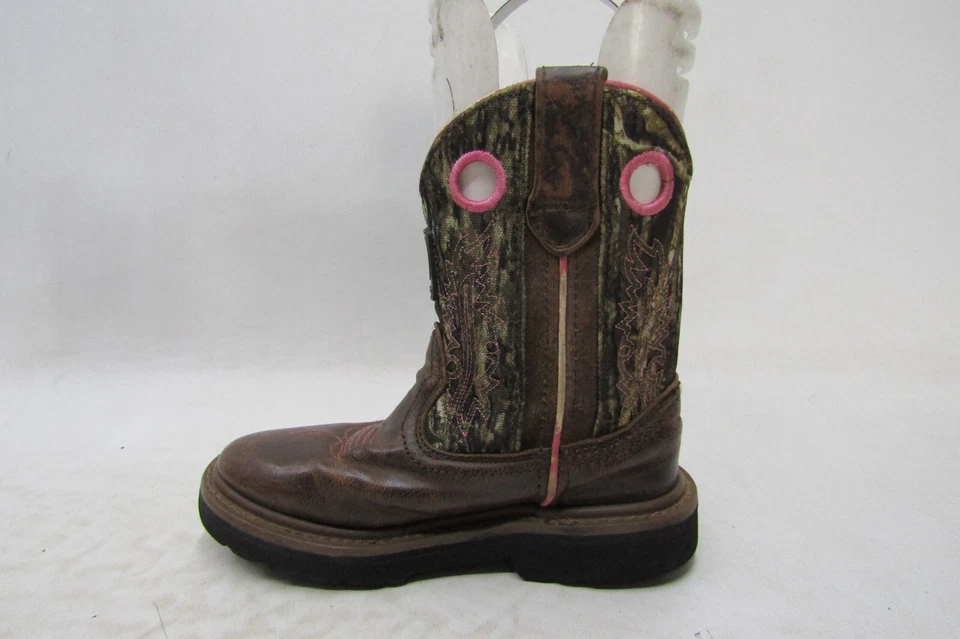 John Deere Youth Size 11 M Brown Leather Buckaroo Camo Cowboy Western Boots - Image 2 of 4