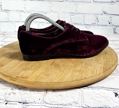 Report Signature Women's Lace up Almond Toe Red Velvet Oxfords Shoes Size 
