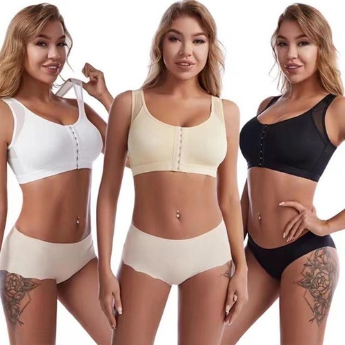 Women's Posture Corrector Bra Wireless Back Support Lift Up Front Closure Bra - Picture 8 of 27