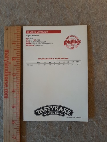 Philadelphia Phillies Baseball signed Autogramm John Vukovich Tastykake Foto - Bild 4 von 4