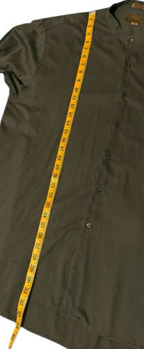 Cellini Lina Uomo XL 17-18 Dk Olive Green Shirt Long Sleeve Banded Collar - Picture 9 of 10