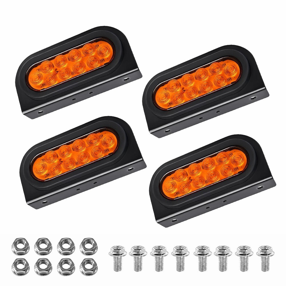6in 10-LED Oval Truck Lights Amber Stop Turn Tail Reverse Backup