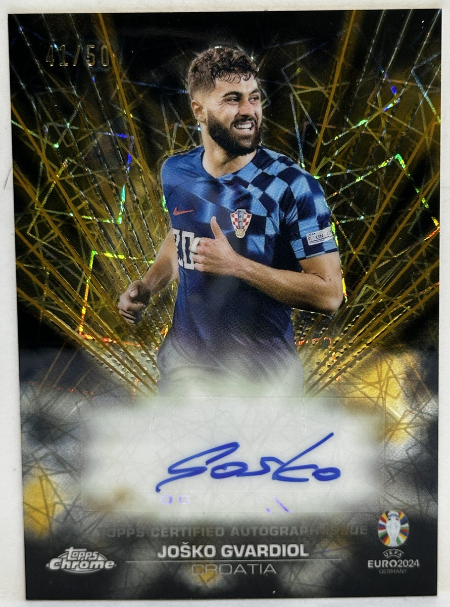 JOSKO GVARDIOL #/50 AUTO * BLACK LASER * 2024 TOPPS Chrome UEFA 