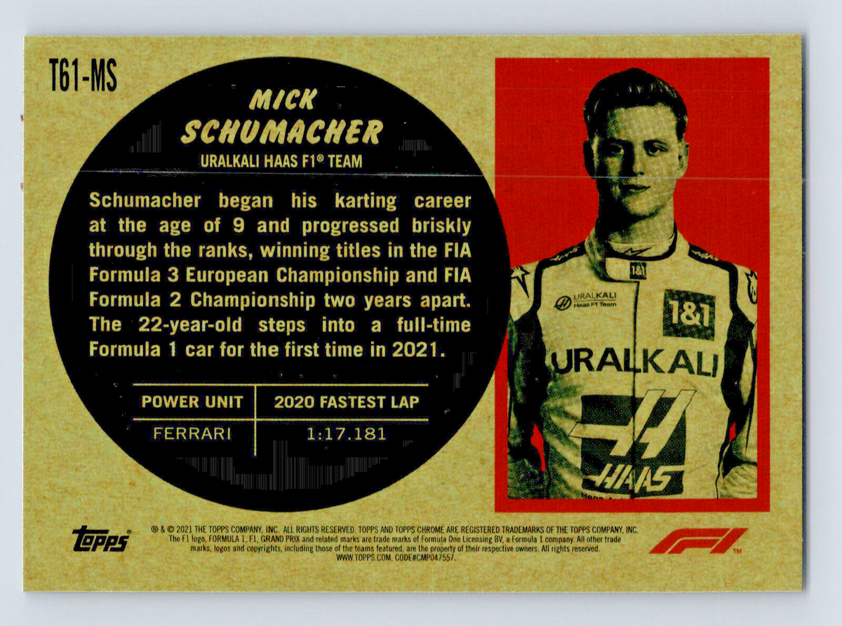 2021 TOPPS CHROME F1 MICK SCHUMACHER ROOKIE