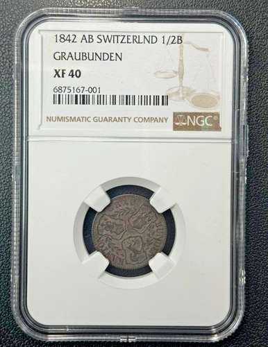1842 AB SWIZERLAND 1/2 BATZEN GRAUBUNDEN NGC XF 40