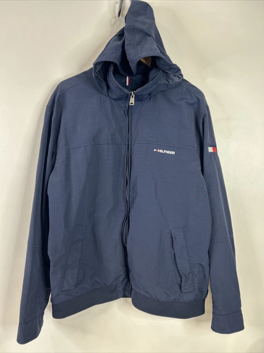 Tommy Hilfiger Mens Size XXL Navy Blue Hooded Windbreaker Elastic
