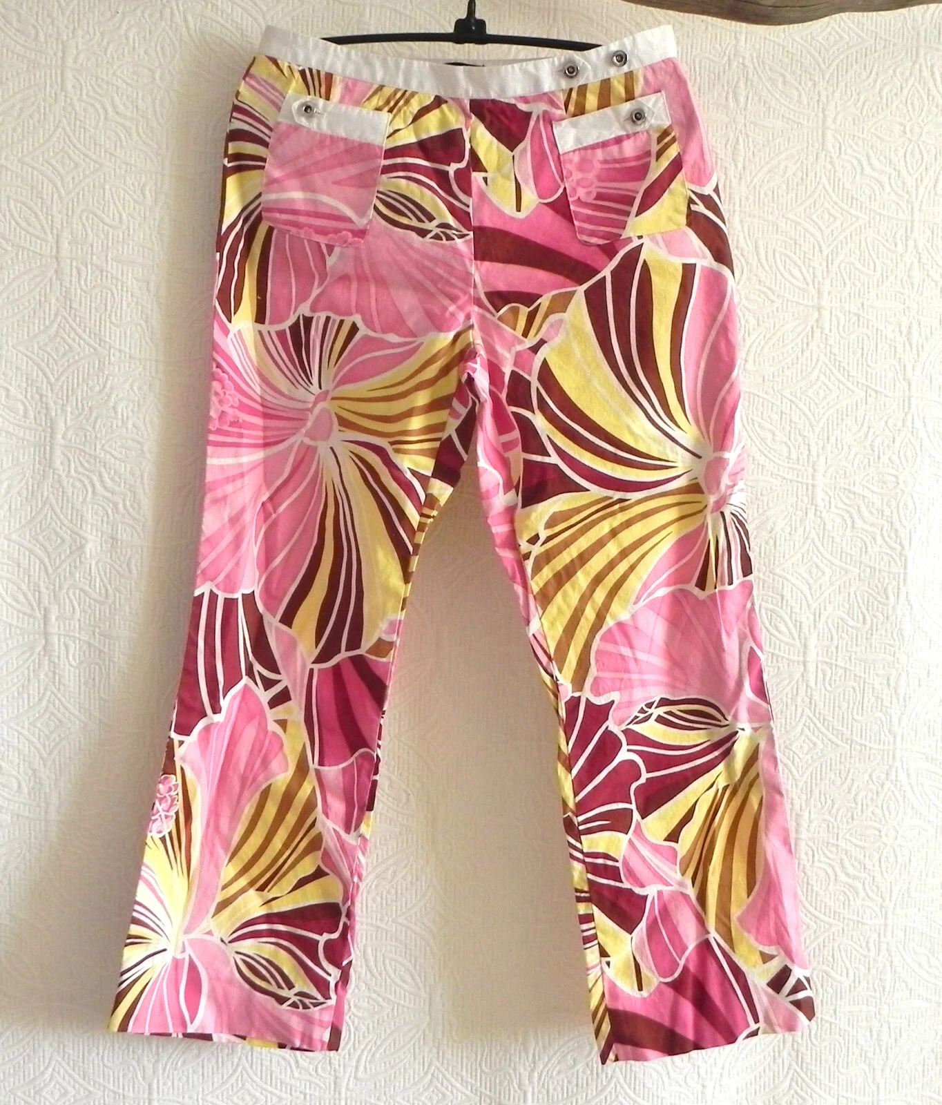 Etcetera Capri/Crop Pants Linen/Cotton Floral Side Zip Front Pockets Size 4