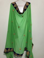 Green Dupatta with Gold Embroidery Navy Blue Velvet Chunni