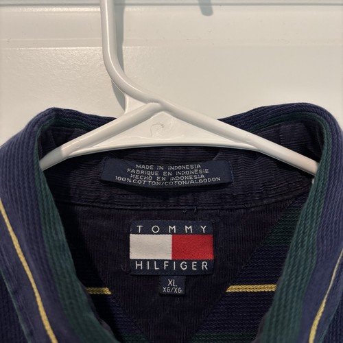 Tommy Hilfiger Shirt Mens XL Blue Green Stripe Thick Cotton Corduroy Trim - Picture 5 of 8