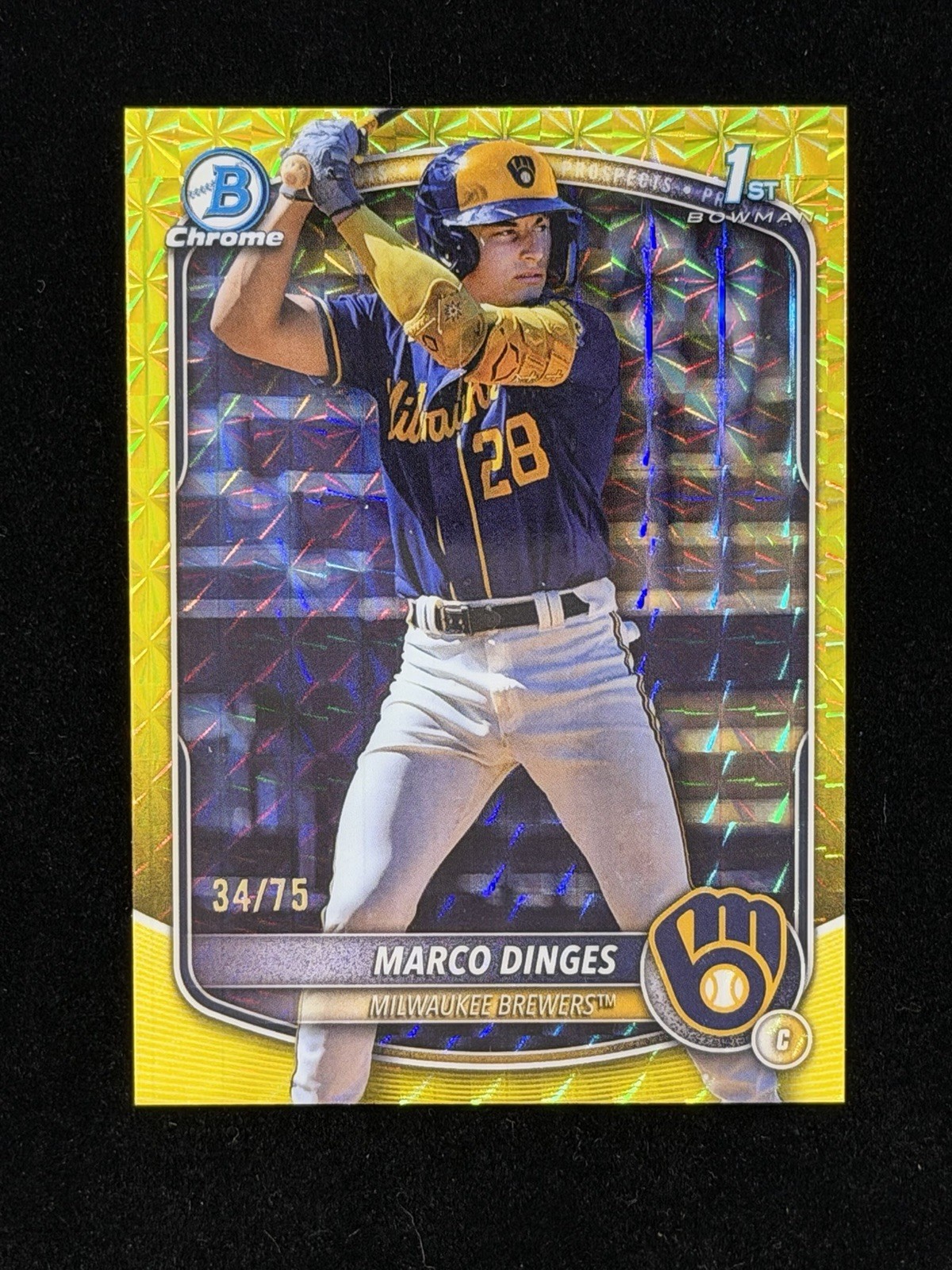 2025 Bowman Baseball Chrome 1st Yellow Geometric Refractor /75  - MARCO DINGES