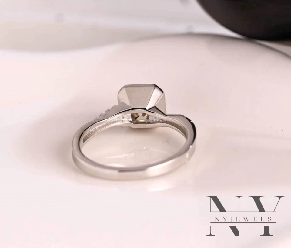 2 CT Asscher Cut VVS1 Moissanite Bezel Set Engagement Ring Solid 14K White Gold - Image 4 of 4