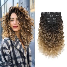 14" 4PCS Dark Brown Light Brown Curly Wavy Hair Extensions for Women 161E965576
