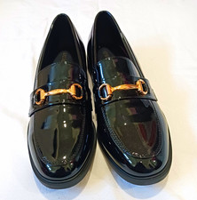 Fashion Nova Men's Black Patent Faux Leather Loafers Gold Bit Slip-On US 10 M
