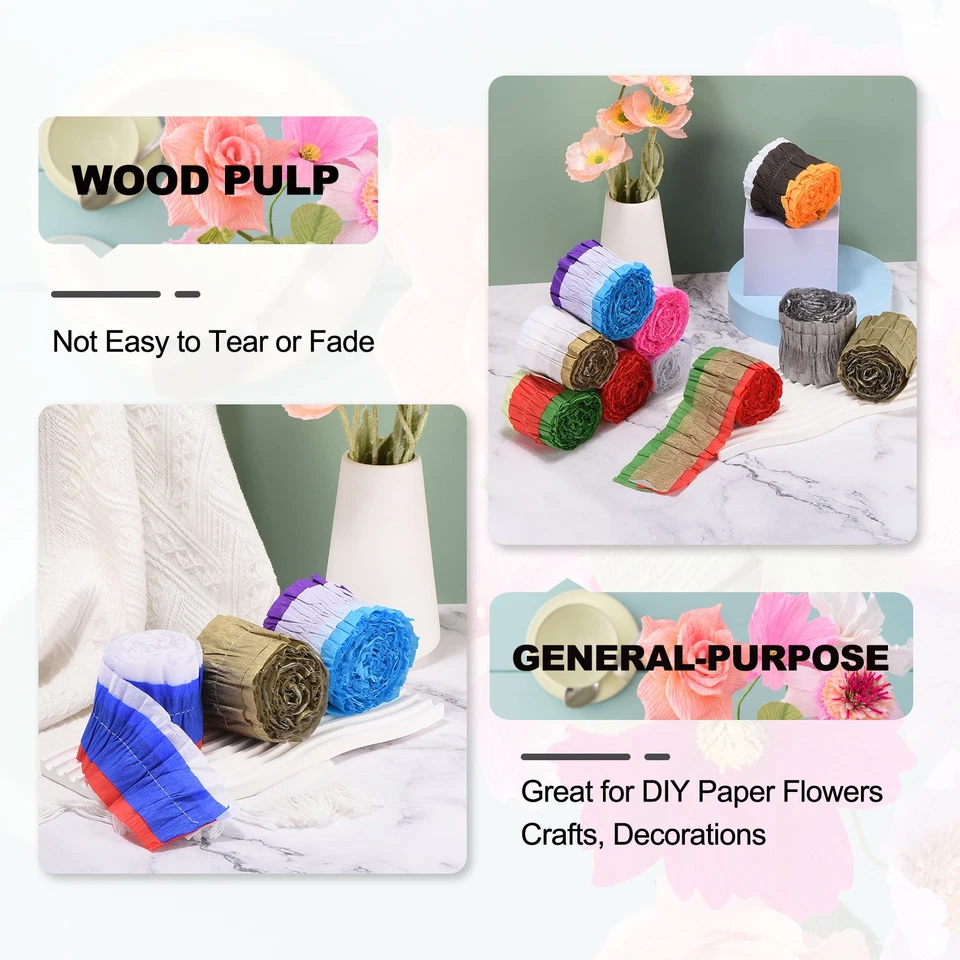 8 piezas serpentinas de papel crepé, papel de decoración de 9,84 pies amarillo, rojo, rosa Foto 3 de 4