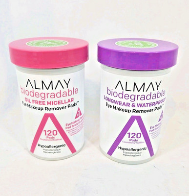 Almay Eye Makeup Remover Pads 2 Pack 120ct Micellar & Waterproof NEW