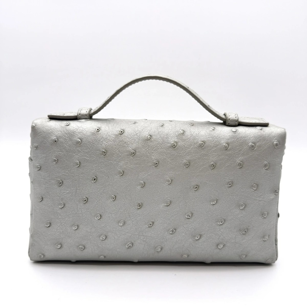 Loro Piana FAO1404 Extra Pocket L19 Ostrich Shoulder Bag Silver