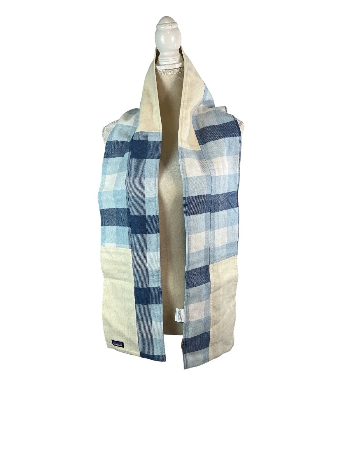 Patagonia Fjord Flannel Patchwork Scarf Organic Cotton Blue Plaid NWT Unisex