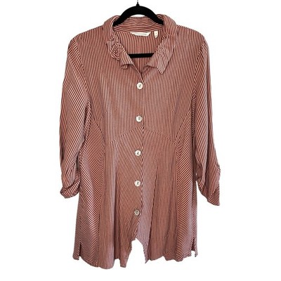 Soft Surroundings Sasha Tunic S Button Front Pockets Coral Shirt Dress Lagenlook