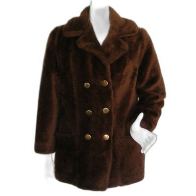 Vintage Teddy Jacket, M/L, Brown, SEARS Fashion Place, Double Breasted, Pockets