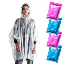 Disposable Rain Ponchos for Adults - Clear with Hood, Compact Emergency Ponch...