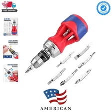 12-in-1 Stubby Ratcheting Multi-bit Screwdriver, Short Screw Drivers with Mag...