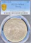 1882 O/S $1 MORGAN SILVER DOLLAR STRONG PCGS MS 64 NO RESERVE