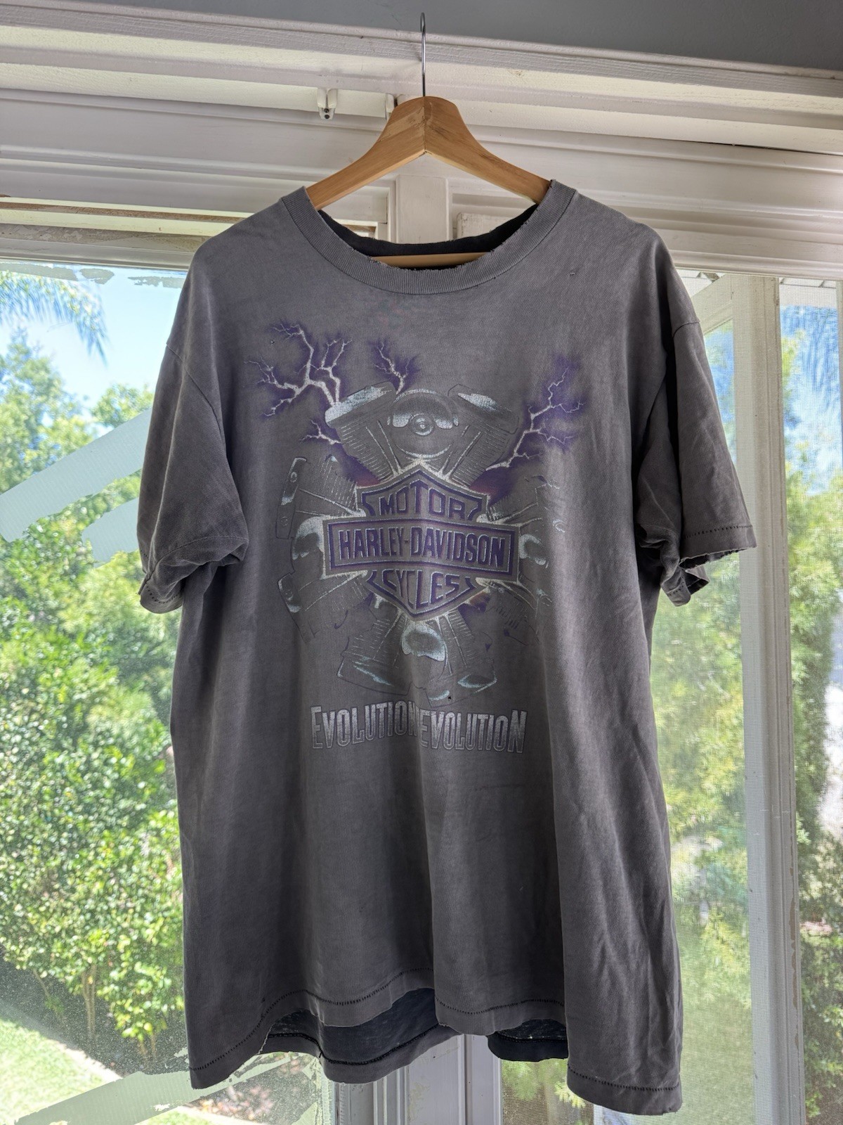 Vintage Harley-Davidson Shirt Mens L PURPLE Lightning Holoubek USA Single Stitch