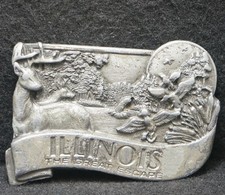 XA01117 VINTAGE 1984  ILLINOIS  STATE COMMEMORATIVE PEWTER MENS BELT BUCKLE