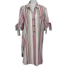 Y2K Nine West Jeans Boho Linen Tunic Top Size XL Striped Mini Dress Tomato Girl