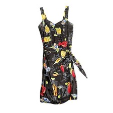 Vintage PARADISE FOUND Black Hawaiian Mini Dress Cocktail Happy Hour Size MEDIUM