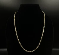 24” 14K Solid Yellow Gold Diamond Cut Rope Chain | 31.43g | 4mm | Lobster Clasp