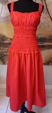 Skies Are Blue Gorgeous Tomato Red Sundress, XS, Ruched Bodice, Midi, Dramatic